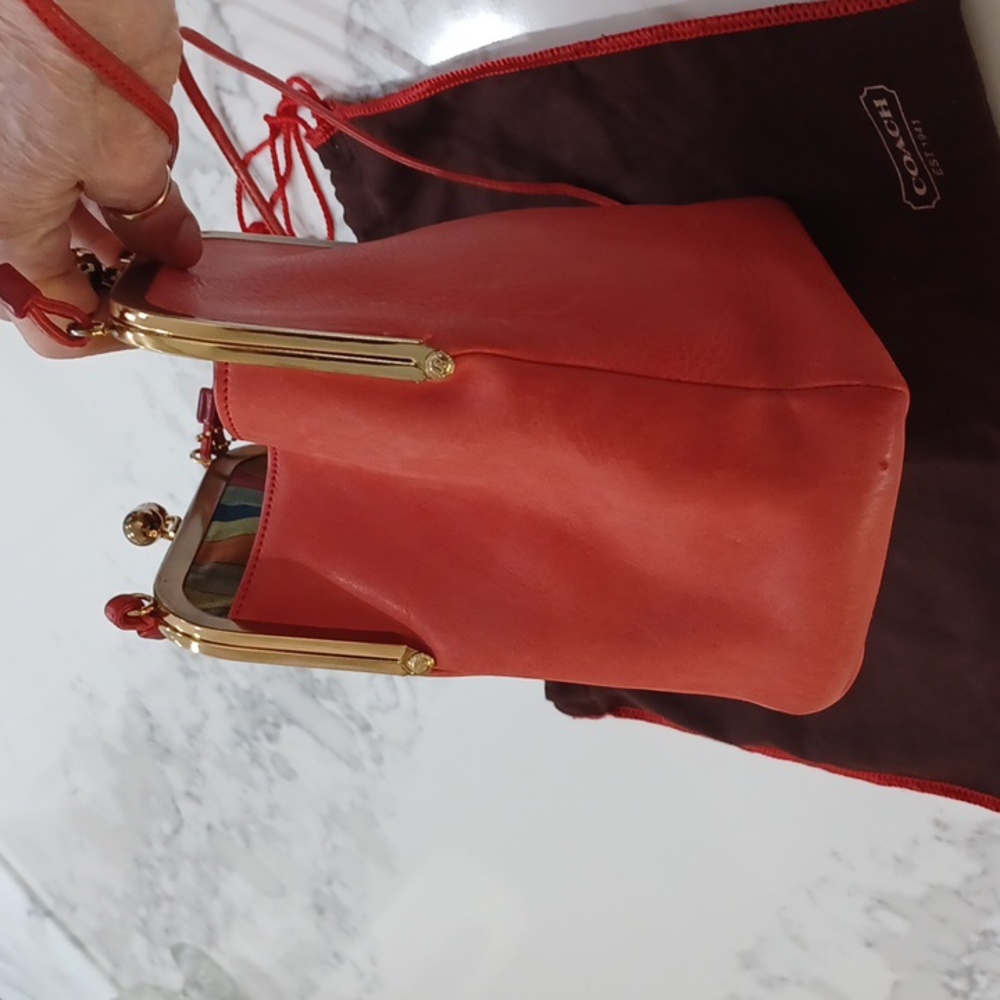 70's Bonnie Cashin Coach Kisslock Double Entry Swinger Bag Rare Zinnia(CORAL) - Picture 9 of 17